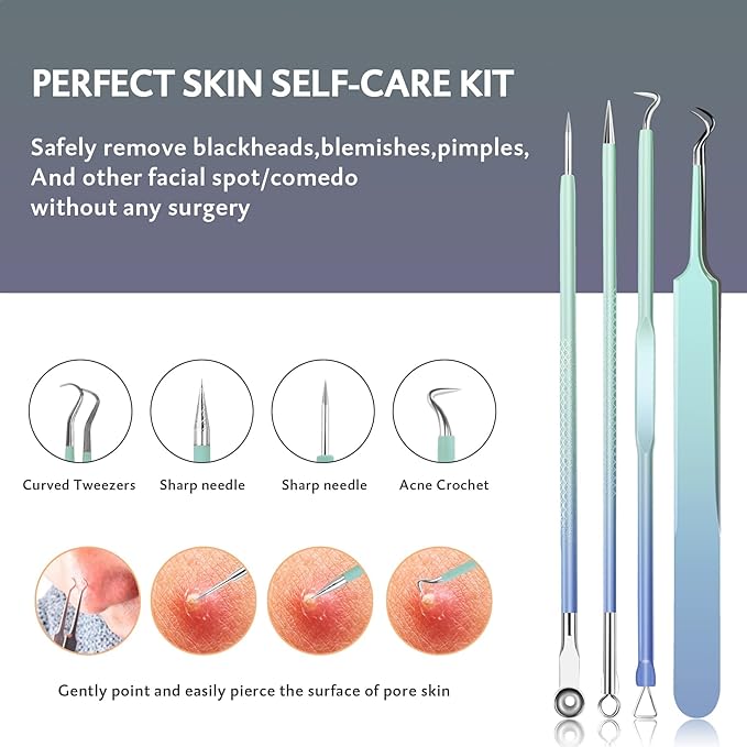 Blackhead Remover Tools MENOLY 10Pcs Pimple Popper Tool Kit, Blackhead Remover Extractor Tools, Pimple Comedone Extractor Acne Kit for Blackhead,Blemish,Zit Whitehead with Leather Bag