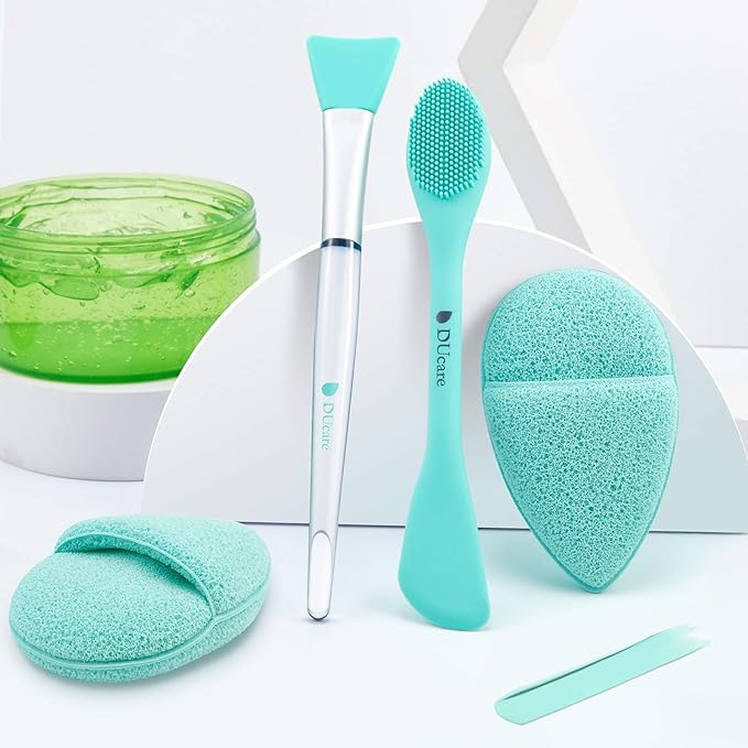 DUcare Silicone Face Mask Brush Double-Ended Facial Cleansing Sponges 4 PCS Soft Facial Cleansing Brush Mud,Clay DIY