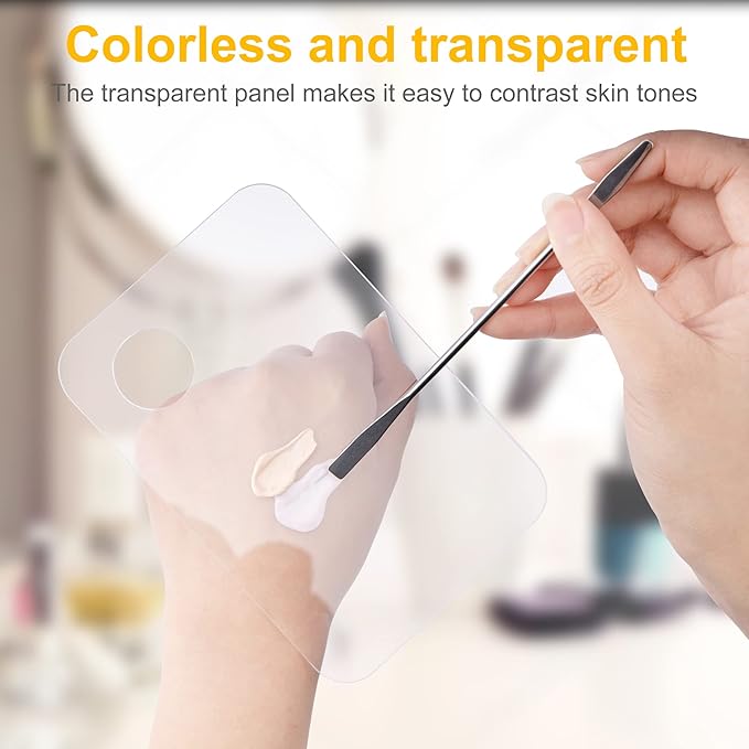 Acrylic Cosmetic Makeup Palette, Makeup Mixing Tray with Makeup Spatula Metal Mirror for Beauty Salon Color Cream Liquid Foundation Mixing Palette (4 Pcs Transparent palettes)