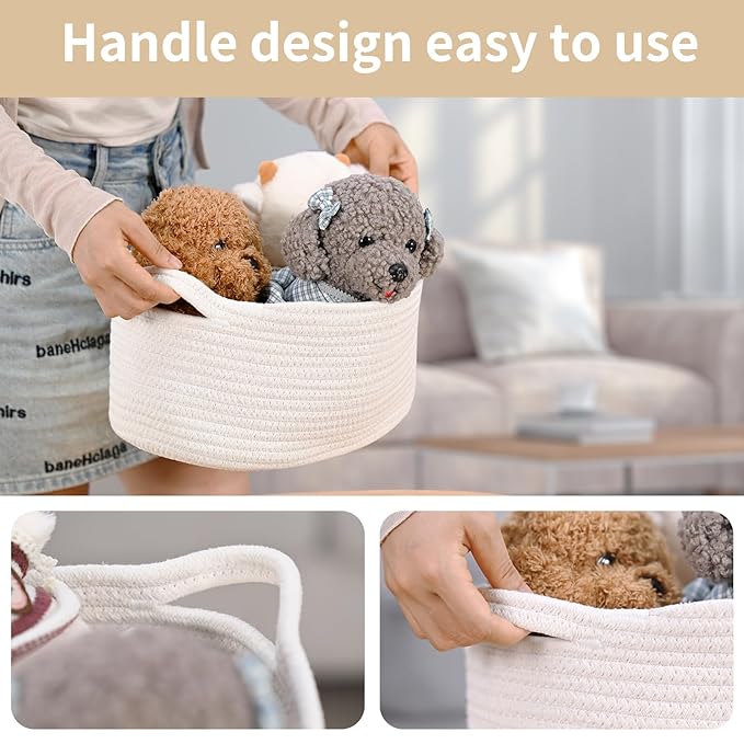 Cute Woven Storage Basket with Handle, Baskets for Gifts Empty, Gift Baskets for Valentines Day Birthday Baby Shower Raffle Burr Fundraiser, Decorative Organizer Box for Baby Toy Pet