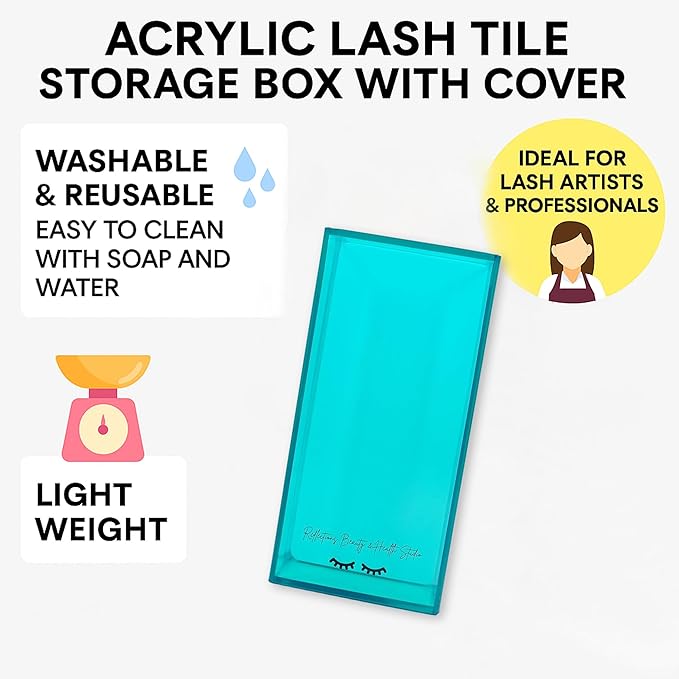 Acrylic Eyelash Storage Box - Eyelash Extension Organizer Box - Lash Organizer Tiles for Lash Extension - Perfect for Eyelash Holder, Eyelash Case and Eyelash Storage Case (teal & white)