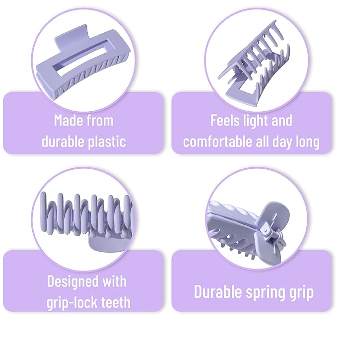 Ms. Pen- Large Hair Clips for Women, 4.3 Inch, 8 Pack, Purple, Hair Claw Clips for Women