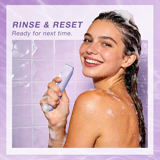 Bikini Trimmer for Women, Dual-Head Electric Body Hair Trimmer for Sensitive Areas, IP67 Waterproof Rinsable, USB-C Rechargeable Groomer for Bikini Line, Underarms, Legs & Face (Lilac Mist)