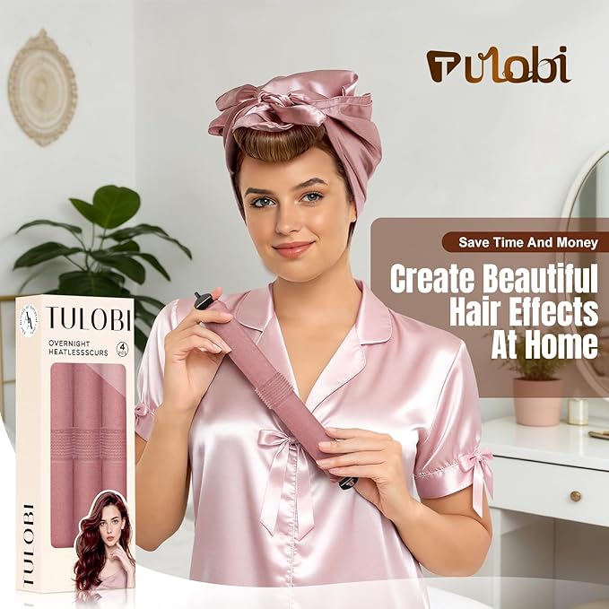 TULOBI 3 Pcs Heatless Curls Overnight - Upgraded Velvet Heatless Hair Curler with Velcro Fastener, Overnight Jumbo Blowout Rods, Hair Curlers to Sleep in for All Hair Types (Dark Pink)