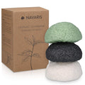 Navaris Konjac Sponges - Set of 3 - Facial & Body Konjac Sponge Puffs - Exfoliating & Cleansing Sponges for Bath & Shower - Green, Black, White