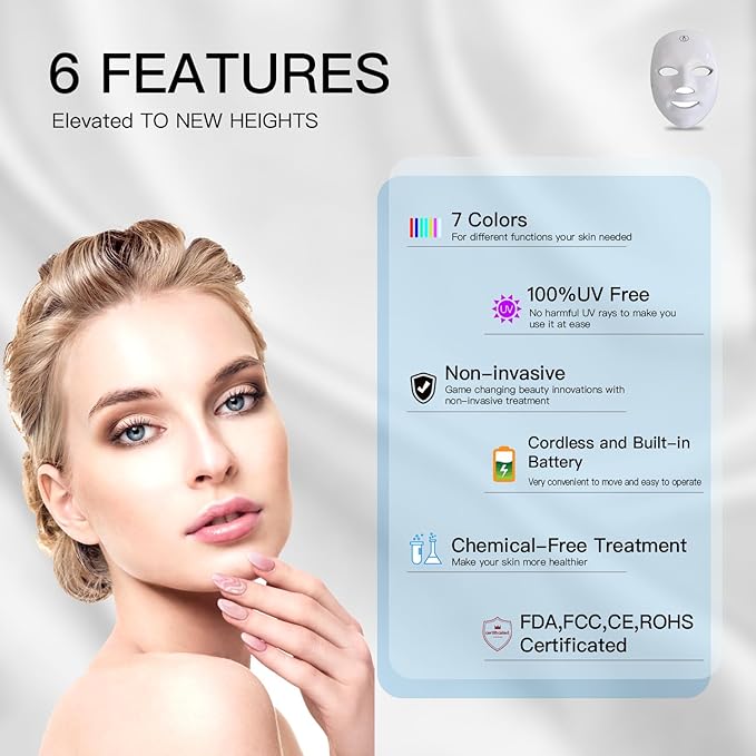 LED Face Mask Light Therapy, 7+1 Modes Portable Red Light Therapy for Face, Rechargeable, Blue & Red Light Mask, LED Facial Skin Care Mask At Home & Travel
