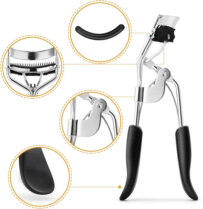 Eyelash Curler Kit Metal Eye Lashes Curler，Professional Makeup Tool with Built-in Comb Eye with 10 Replacement Refill Pads Get Dramatically Curled Eyelashes for Women Girl (Black)