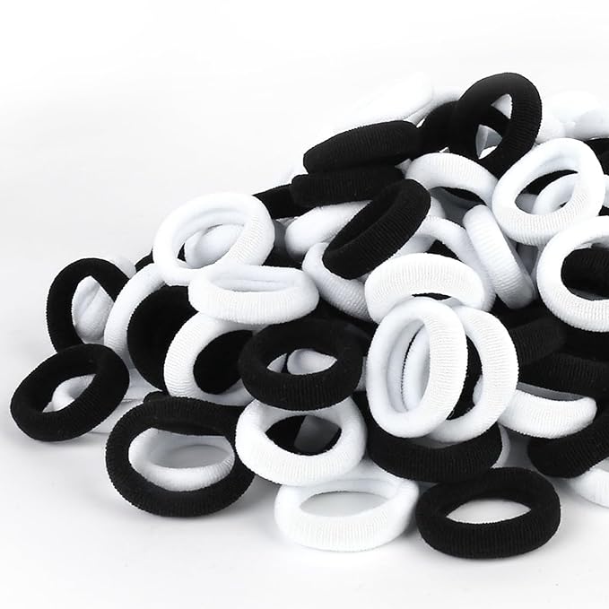 Small Girls Hair Ties, Baby Toddler Hair Bands, Cotton Kids Hair Ponytail Holders No Damage and Mini Baby Elastic Holders No Crease, Black and White, by NSpring
