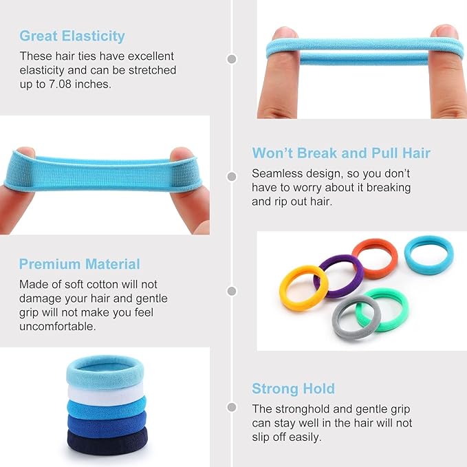 Bessrung 100PCS Elastic Hair Ties, Seamless Hair Band, Ponytail Holder No Crease Damage, Cotton Bands, Hair Scrunchies for Thick Thin Hair, Hair Accessories for Women