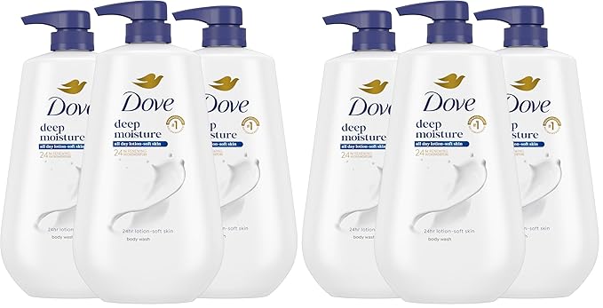 Dove Body Wash with Pump Deep Moisture for 24hr Lotion-Soft Skin Moisture Moisturizing Skin Cleanser with No Sulfates No Parabens,(Pack of 6)