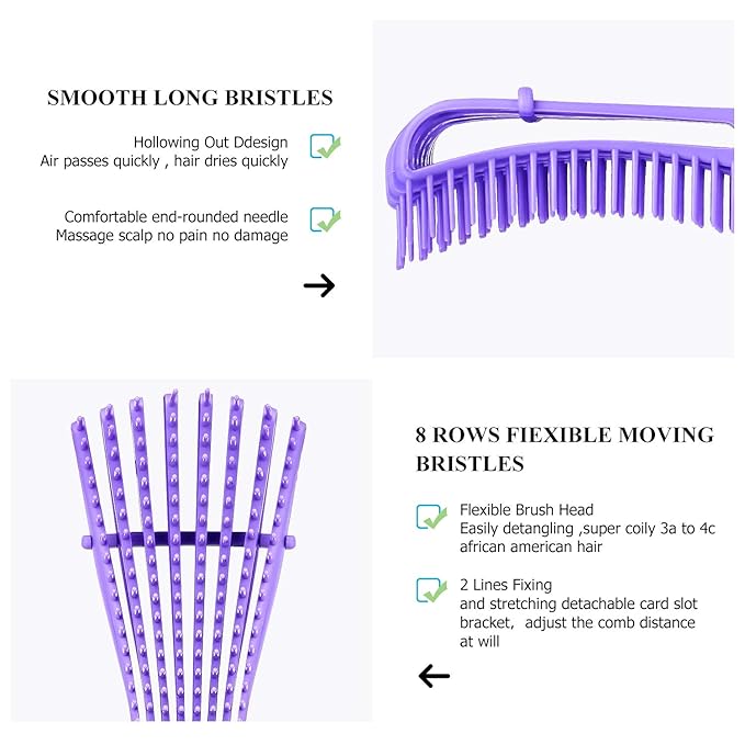 Detangling Hair Brush, Detangling brush for Adults and Kids, Comb Set for Kinky Curly Coily and Wavy Hair, For Wet and Dry Hair, Afro American Type 3a-4c, Comfortable Grip(Purple)