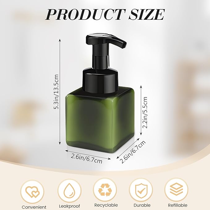 8.5 oz Foaming Soap Dispenser Plastic Foaming Pump Bottle, Refillable Dispenser with Plastic Pump, Empty Hand Bottles for Liquid Soap, Shampoo, Bathroom,Hotel,Restaurant (60, Green)