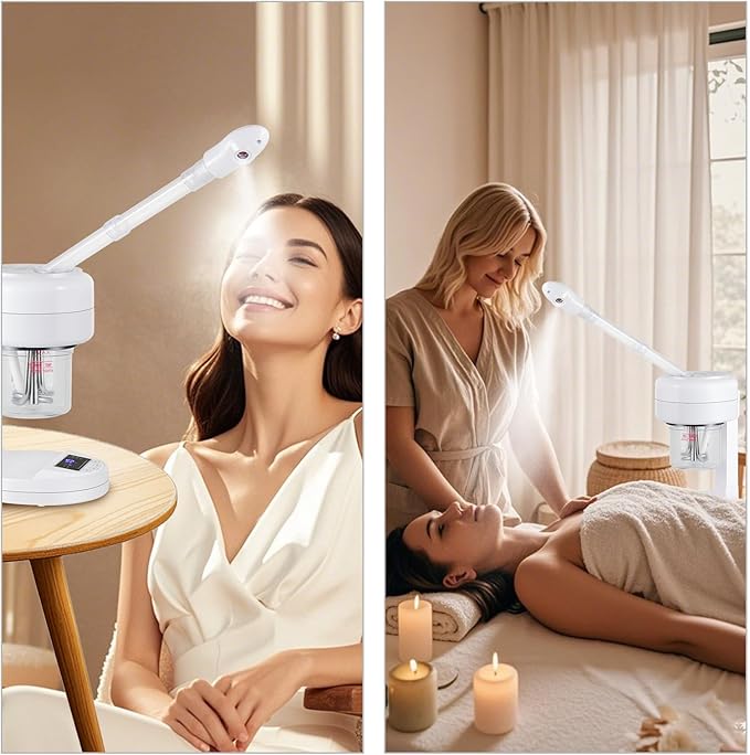 Nano Ionic Facial Steamer, Portable Face Steamer with LCD Screen, Extendable 360° Rotating Arm, Rotatable Nozzle, Hot Mist Function for Personal Care at Home or Salon
