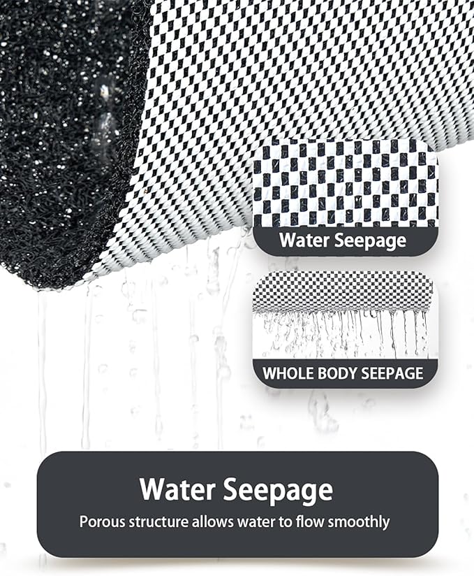 Non Slip Shower Mats for Inside Shower,16x24 Inch,Anti-Slip Bathtub Mats for Bathroom, Foot Scrubber Loofah Bath Mats for Shower, Quick Drying Shower Stall Mats for Wet Areas (Black)