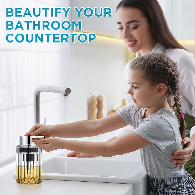 2 Pcs Refillable Clear Foaming Hand Soap Dispenser 10 oz Plastic Dispenser Pump Lotion Foaming with Silver Pump for Bathroom Vanities Kitchen