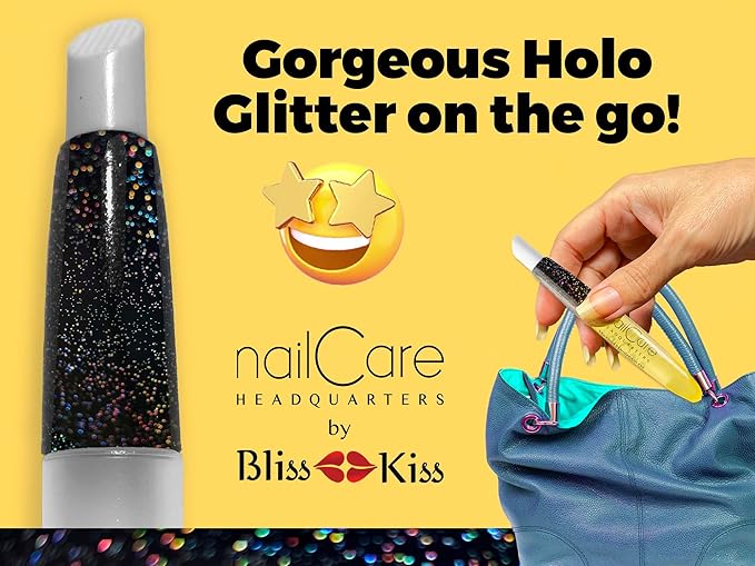 Refillable Holographic Cuticle Oil Pen for Nails - Empty Holo Squeeze Nail Oil Pen with Brush from Nail Care Headquarters by Bliss Kiss 3-Pack