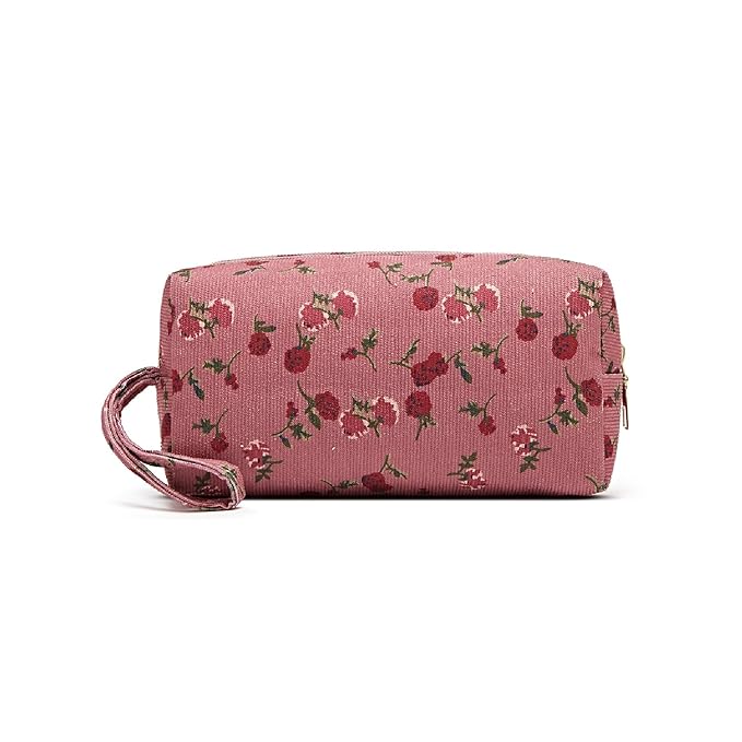 Small Corduroy Makeup Bag for Women Portable Cosmetic Bag Travel Makeup Pouch Small Corduroy Toiletry Bag with Zipper for Purse