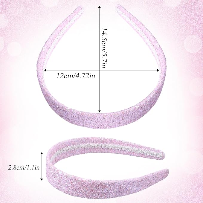 Fishdown Headbands for Girls 3 CM Wide, 5 Pack Cute Sparkly Hair Bands for Kids, Rainbow Sequin Girls Headbands for Kids Children Teens Women