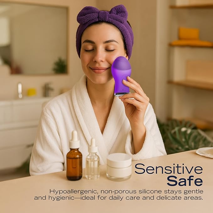 Nautica PC120 Facial Cleansing Brush Made with Ultra-Hygienic Soft Silicone, Waterproof, Rechargeable Vibrating Face Exfoliator Scrub Brush with Sonic Technology for Men & Women - Hy Purple