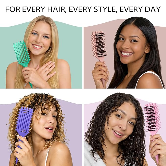 Curly Hair Brush, Curl Defining Brush for Women and Men, Effortless Detangling and Shaping for Curls, Waves and Coils, Reduces Pulling, Smooth Results (Green)