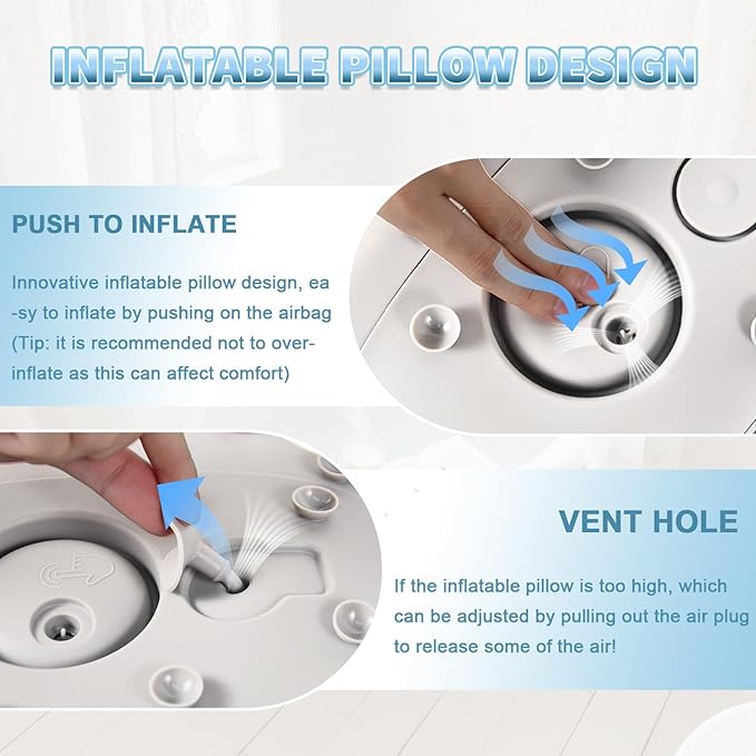 Silicone Bath Pillow for Tub – Ergonomic Bathtub Headrest with Inflatable Air Cushion, Non-Slip Suction Cups & Neck/Back Support – Comfortable Spa Bath Accessory for Relaxation (Cream White)