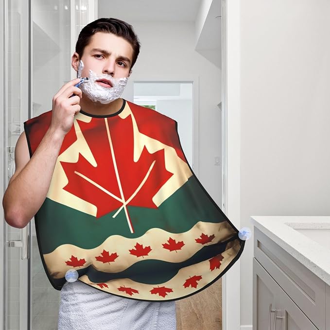 Retro Canada Flag Print Beard Bib Apron For Men, Beard Hair Catcher For Men Shaving Trimming,Beard Cape Cloth