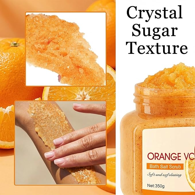 Fresh Orange Body Exfoliator, Deep Cleaning Exfoliating Body Scrub, Moisturizing Nourishing Salt Rose Body Scrub, 350 g