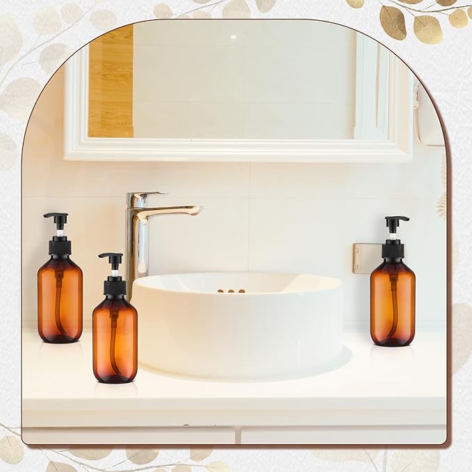 Uiifan 16 Pcs 8.5 oz Amber Foaming Soap Dispenser Refillable Foam Pump Bottle Liquid Plastic Container for Kitchen Bathroom Commercial Concentrated or Regular Shampoo Body Wash Dish Liquid Soap