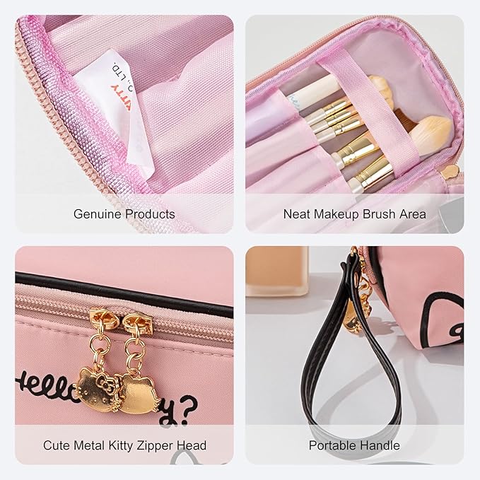 Vimanllie Travel Makeup Bag Large Cosmetic Bags with Brush Holder,Pink Waterproof 3PCS Portable Cosmetic Case for Women,Toiletry Bag for Skincare&Beauty Tools for Her