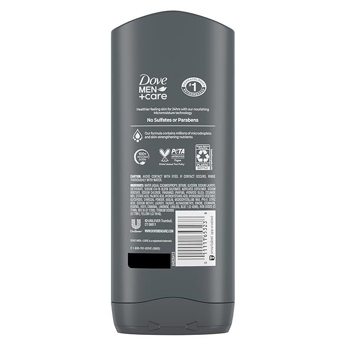 DOVE MEN + CARE Purifying Charcoal + Clay Body and Face Wash with 24-Hour Nourishing Micromoisture Technology Body Wash for Men, 13.5 oz (Pack of 6)