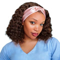 XSY Headband Wig Human Hair Deep Wave Chocolate Brown Headband Half Wigs for Black Women Glueless Human Hair Wigs 150% Density No Lace Wear Go Headband Wig 10 inch