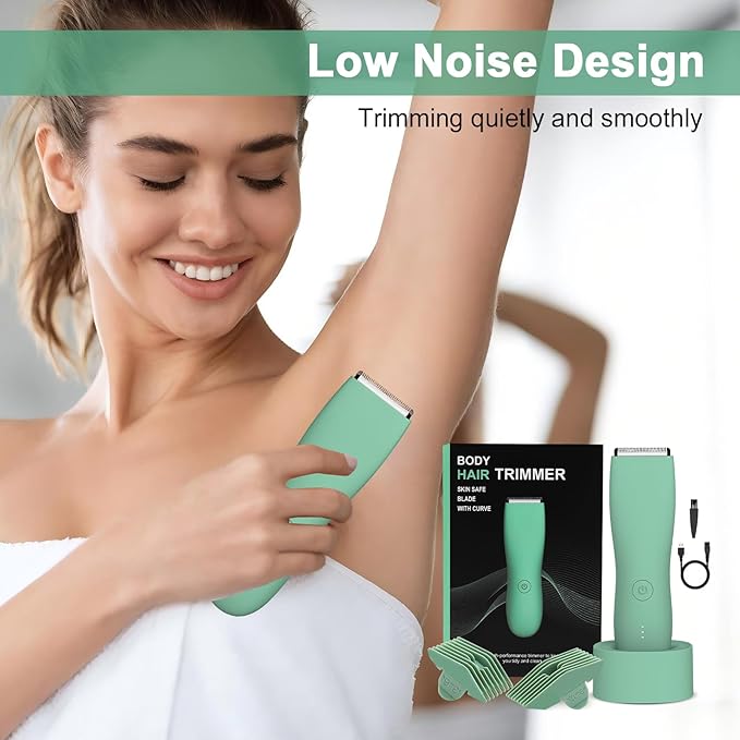 Pubic Hair Trimmer for Men and Women,Electric Shaver for Chest,Legs & Bikini,Waterproof Wet/Dry Shaver,USB Recharge Dock,Ideal Razor Gift for Boy/Girl Friend (Green)