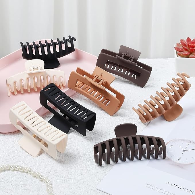 8 Pcs Large Hair Claw Clips 4.1" Non-slip Big Banana Square Matte Hair Claw Clips for Women Girls, Strong Hold Clips for Thick Thin Hair