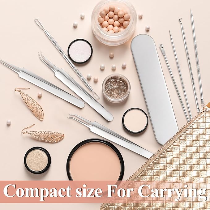 8 Pcs Blackhead Remover Tool Kit – Medical Grade Stainless Steel Acne Removal Set with Tweezers&Needles–Comedone Extractor for Whiteheads,Pimple Popping,Facial Blemish Removal–Nose & Face Care