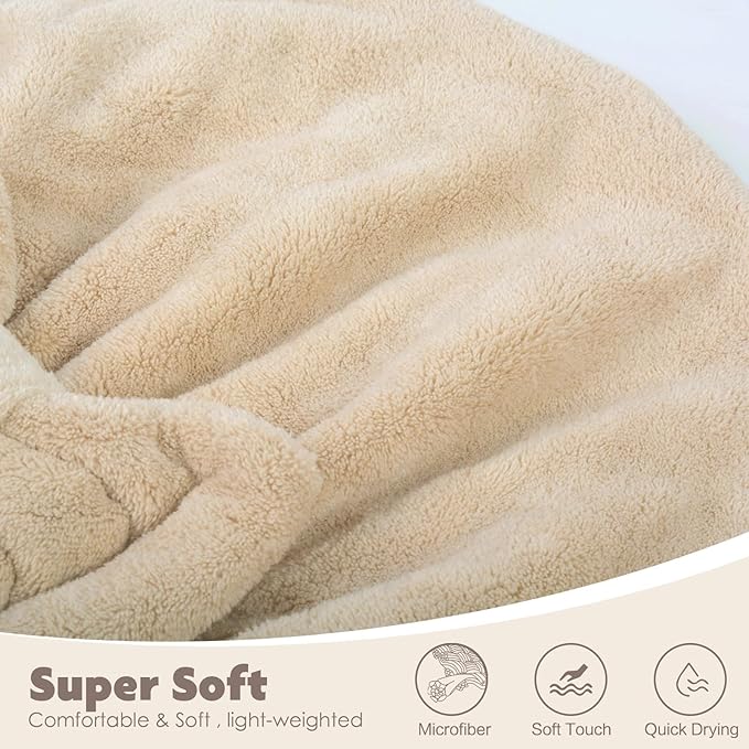 SUNLAND Large Microfiber Hair Drying Caps with Bow Knot Fast Drying Shower Cap Soft and Absorbent hairWrap Hair Turban Bath Caps for Curly Thick and Wet Hair