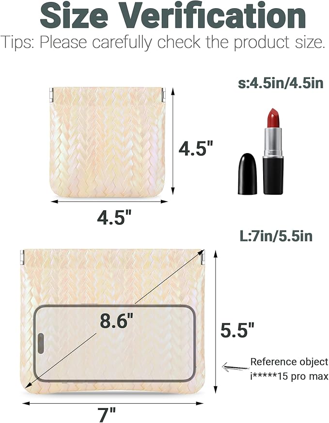 2 PC Pocket Cosmetic Bag for Purse, Lipstick & Coin Storage Purse Organizer Pouches,Small Cosmetic Bag for Women,Holographic Yellow Faux Leather Waterproof, Travel Makeup Pouch & Essentials
