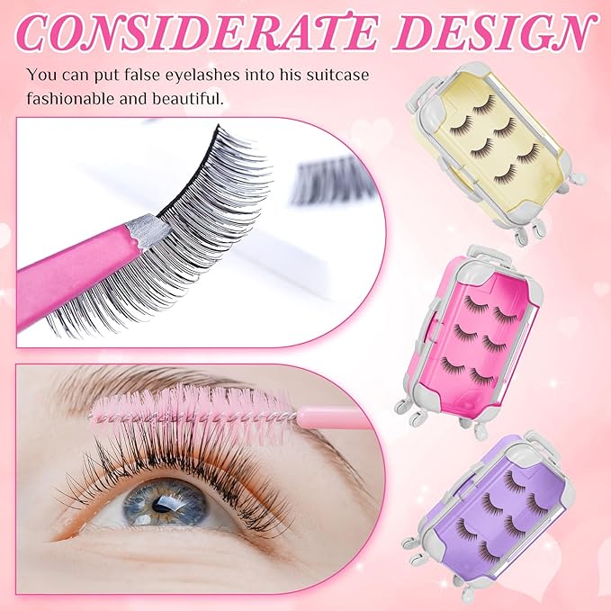 Honeydak 3 Pcs Mini Plastic Suitcase False Eyelashes Tray Luggage Trolley Candy Box Clear Suitcase Packaging Party Box for Jewelry Cosmetic Hairpins Storage (Bright Color,4.7 x 2.8 x 1.3 Inch)