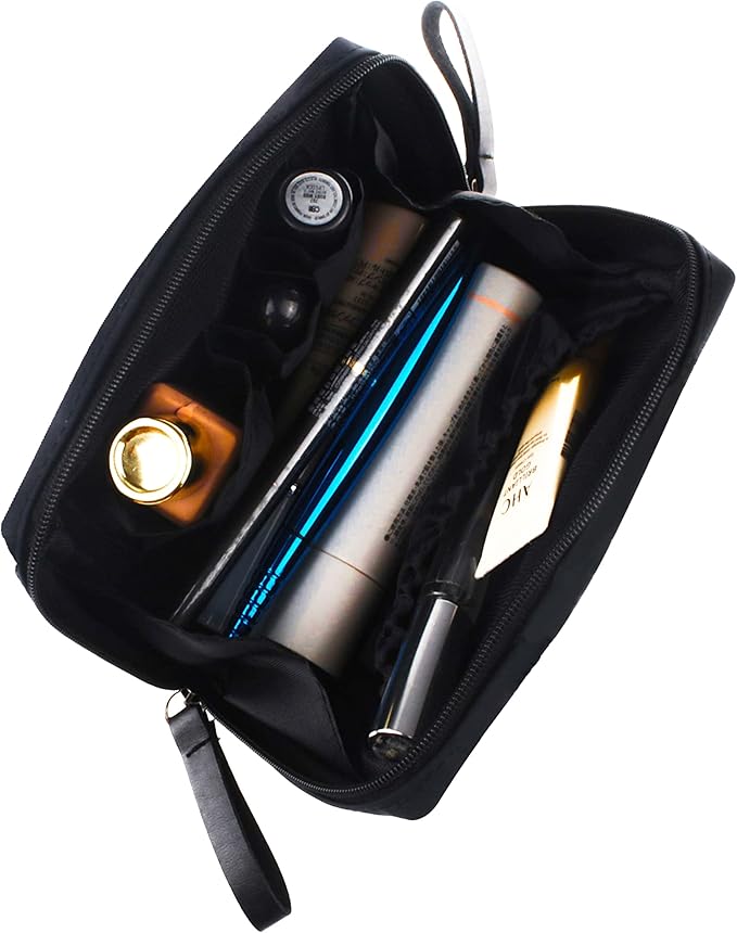 Small Makeup Bag for Purse Portable Waterproof Cosmetic Bag Travel Makeup Pouch for Women (All black, Square)