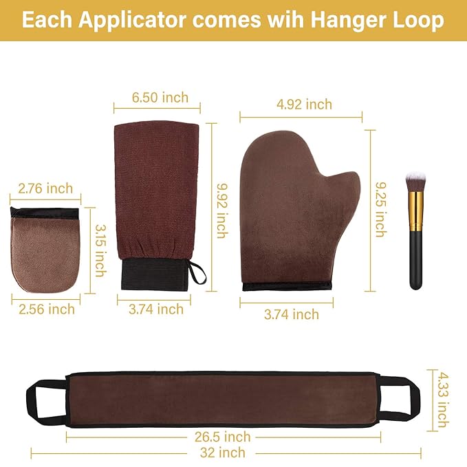 Boao 5 Pieces Self Tanning Mitt Applicator Kit, Includes Tanning Mitt, Exfoliating Glove, Mini Face Glove, Back Lotion Applicator, and Large Brush Makeup(Brown)
