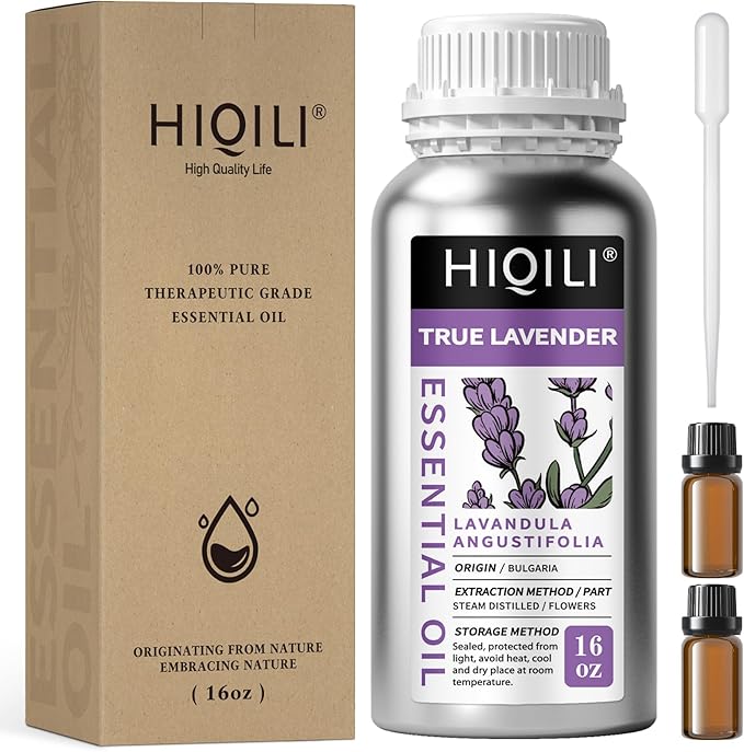HIQILI 16 Ounces Lavender Essential Oil Pure, 100% Natural for Aromatherapy Diffuser, Skin Care, Hair, Includes Premium Dropper-16 Fl Oz