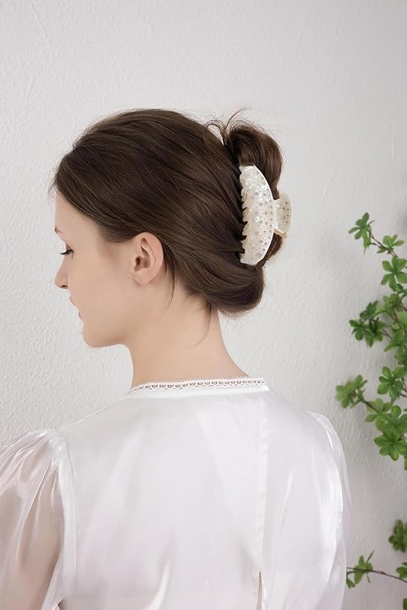 Durable Acetate Hair Clips - 4-Inch Shiny White Claw Clips for Fine and Thick Hair (Shiny White)