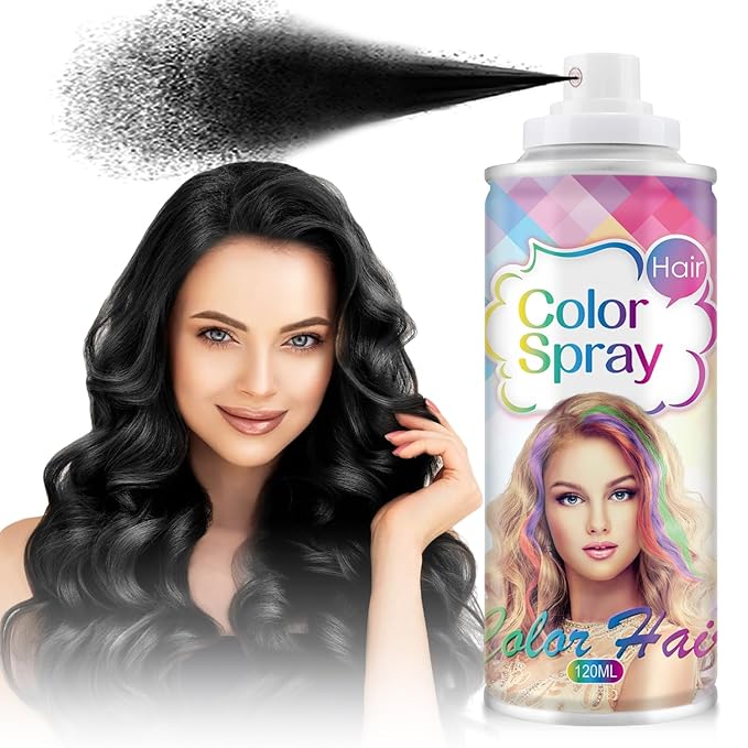 Temporary Hair Color Spray, Black One-Time Use Hair Color Dye for Women and Kids, Disposable Hair Dye-On 1-Day Washable for Cosplay Party DIY,Christmas Party, Halloween (Black)