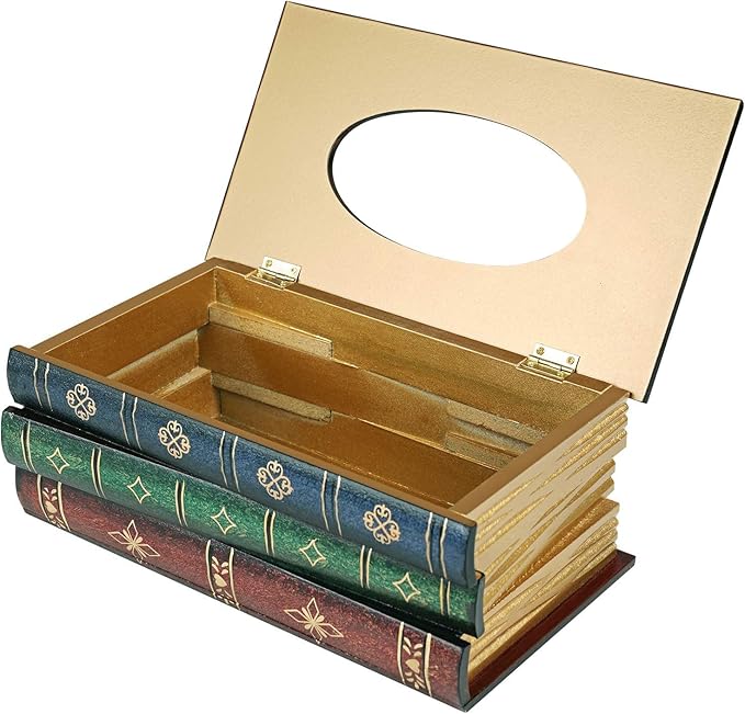 Antique Book Design Wood Bathroom Facial Tissue Dispenser Box Cover/Novelty Napkin Holder…
