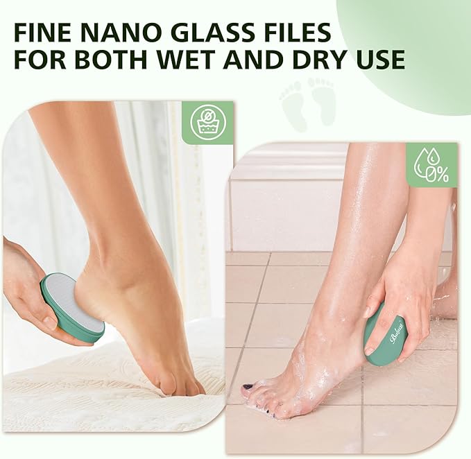 BALUCA Glass Foot File Callus Remover for Feet - Nano Glass Foot Scraper Scrubber Dead Skin Removal for Cracked Heels,Professional Pedicure Tool for Home, Salon, and Travel (Green)