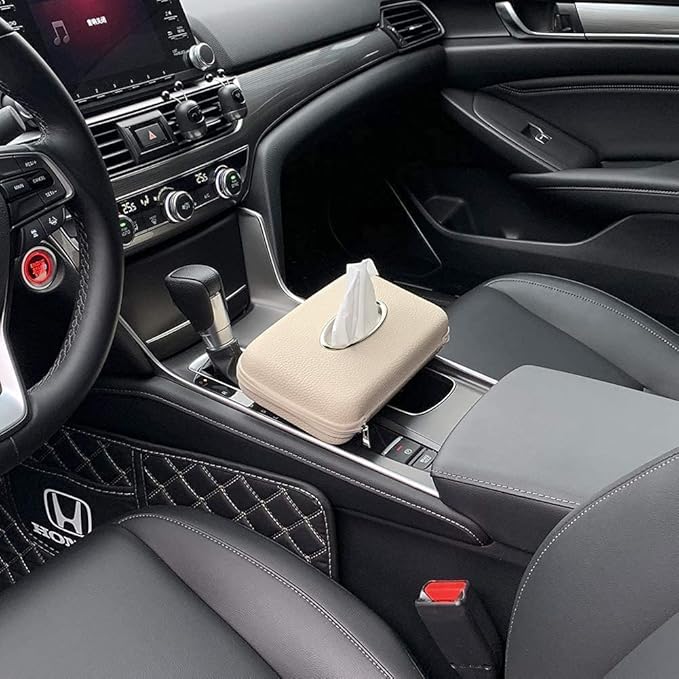 Car Tissue Holder, Sun Visor Tissue Holder, Zipper Car Visor Napkin Holder, PU Leather Backseat Tissue Case for Car,Vehicle (Beige)