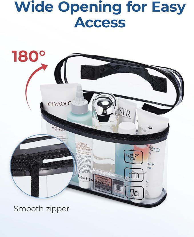 BAGSMART TSA Approved Toiletry Bag, 2 Pack Clear Makeup Cosmetic Bag Organizer, Quart Size Travel Bag for Toiletries, Carry-on Travel Accessories Essentials, White-2pcs