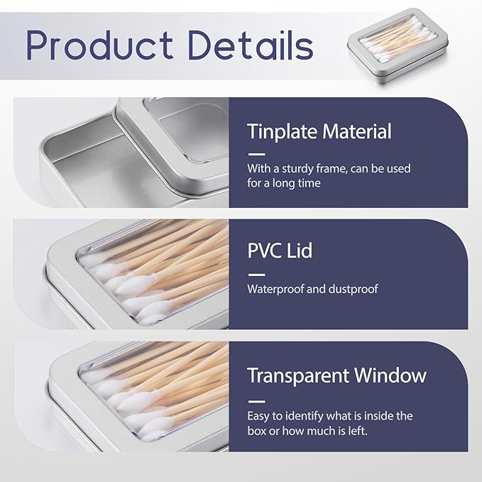 4 Pcs Cotton Swab Holder for Travel, Portable Floss Picks Case with Transparent Window, Small Metal Storage Box with Dustproof Lid, Flosses Pick Holder Boxes for Travel, Cotton Swabs Hair Ties Floss