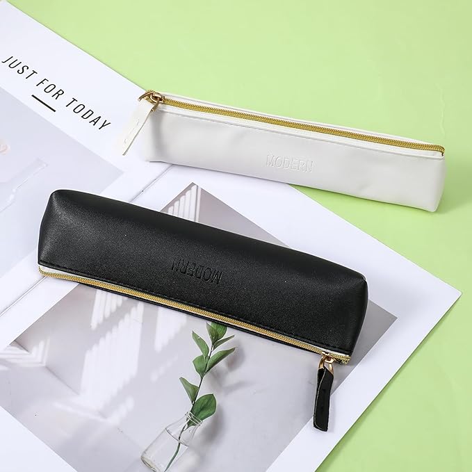 2pcs Small Leather Pouch Mini Cosmetic Bag with Zipper - Portable Cosmetic Organizer for Women & Girls - Black and White