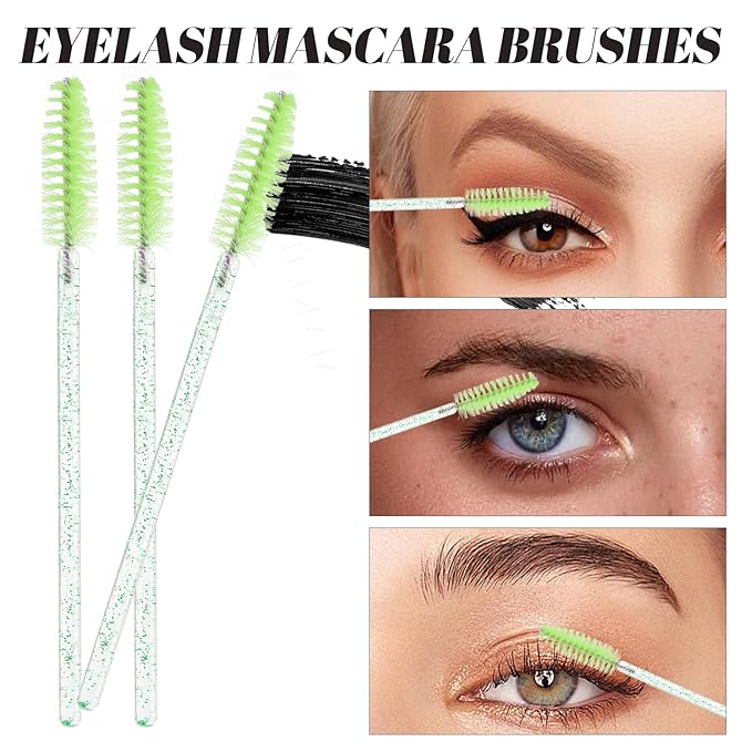 300 PCS Eyelash Extension Supplies Kit, Disposable Micro Swab Brush, Eyebrow Spoolie, Lip Brush, Mascara Wand Applicator (light green kits)