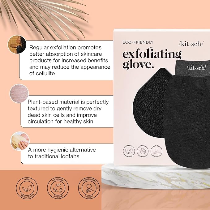 Kitsch Exfoliating Glove 1pc – Korean Exfoliating Mitt & Deep Exfoliating Body Scrubber for Shower, Bath | Body Exfoliator Glove, Dead Skin Remover | Skin Care for Smooth Skin - Black